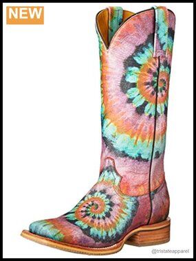 Women's Leather Work Boots - Square Toe - Embroidered - Groovy Style